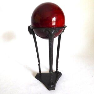 VINTAGE 9.5” PSYCHIC FORTUNE TELLER BALL RAMS HEAD BRONZE STAND GOTHIC ODDITY